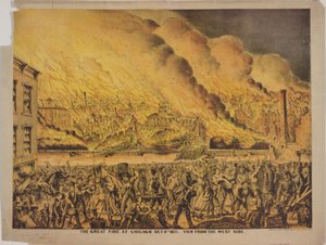 Uitzicht op de grote brand van Chicago, 9 oktober 1871, vanaf de westkant